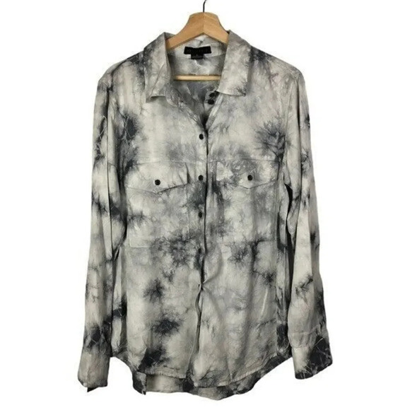 Sanctuary Gray Tie Dye Washed Boyfriend Long Sleeve Button Down XS - Picture 2 of 5